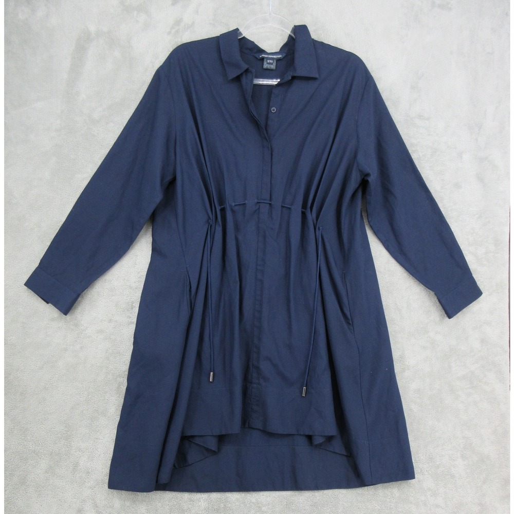 French Connection Dress Womens Size 6 Navy Linen Cinched Boxy Pheasant Artsy